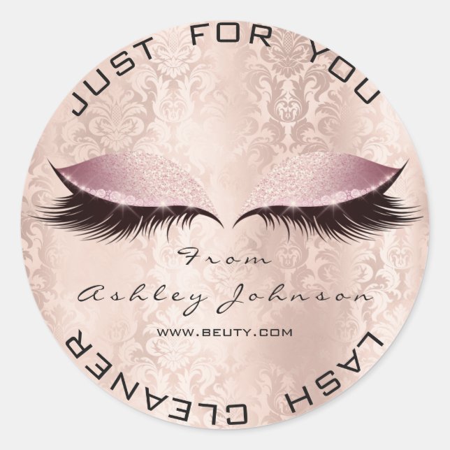 Pink Damask Salon Glitter SPA Makeup Lash Cleaner Classic Round Sticker (Front)