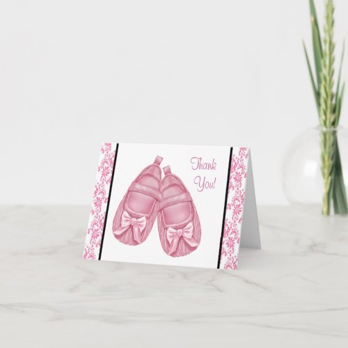 Pink Damask Satin Booties Baby Girl Thank You