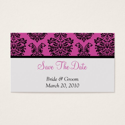 Pink Damask Save The Date Business Card Template