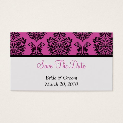Customizable Pink Damask Save The Date Business Card Template