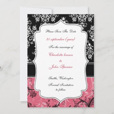 pink damask save the date announcement
