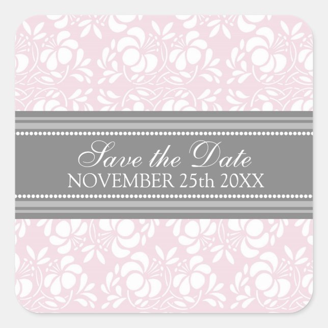 Pink Damask Save the Date Envelope Seal (Front)