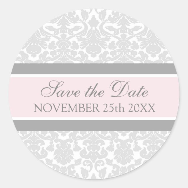 Pink Damask Save the Date Envelope Seal (Front)