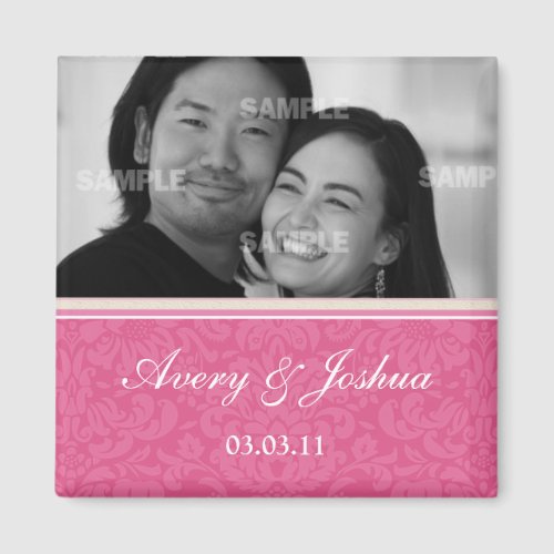 Pink Damask Save the Date Photo Magnet