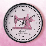 Pink Damask Sewing Machine Large Clock at Zazzle
