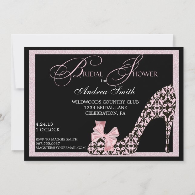 Pink Damask Shoe Bridal Shower Invitation (Front)