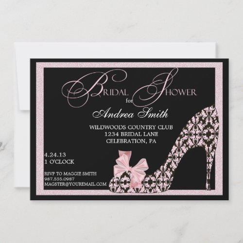 Pink Damask Shoe Bridal Shower Invitation