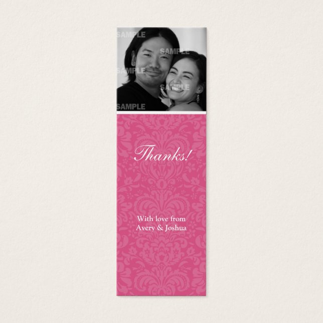Pink Damask Skinny Favor Tag (Front)