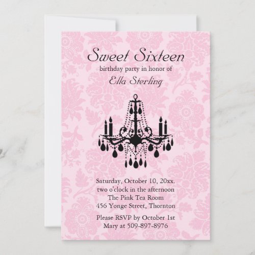 Pink Damask Sweet Sixteen Birthday Invitation