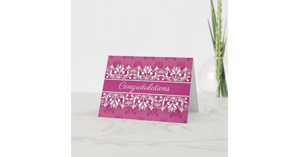 Pink Damask swirl Congratulations Card | Zazzle