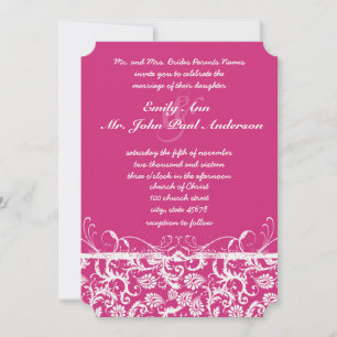 Pink Damask Swirls Wedding Invitation
