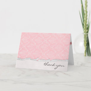 Pink Damask Thank You Card