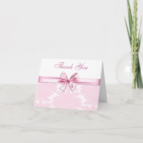 Pink Damask Thank You Cards