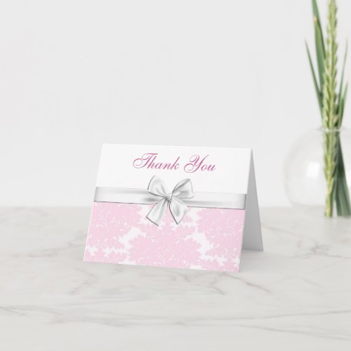 Pink Damask Thank You Cards