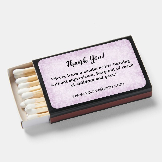 Pink Damask Thank You Complimentary Matchboxes (Front Open)