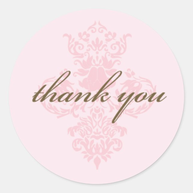 Pink damask thank you sticker (Front)