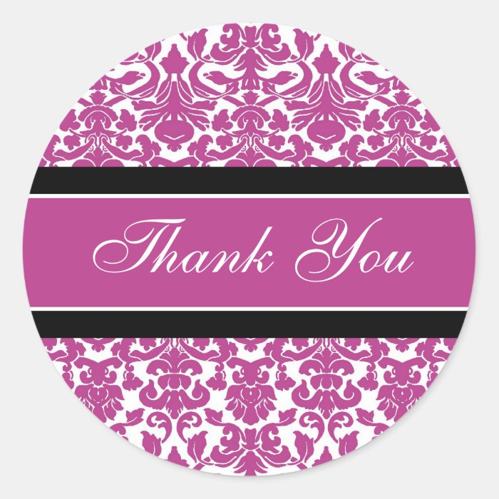 Pink Damask Thank You Wedding Envelope Seals Round Stickers