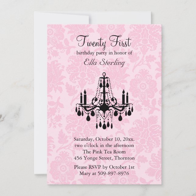 Pink Damask Twenty First Birthday Invitation (Front)