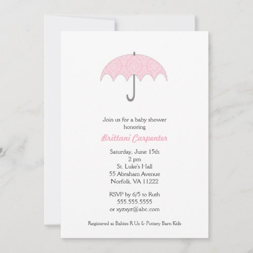 Pink Damask Umbrella Baby Shower Invites