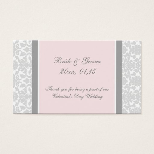 Customizable Pink Damask Valentine's Day Wedding Favor Tags Business Card Template