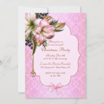 Pink Damask Victorian Floral Ornament Pearl Invitation by HydrangeaBlue at Zazzle