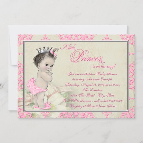 Pink Damask Vintage Baby Shower Invitation