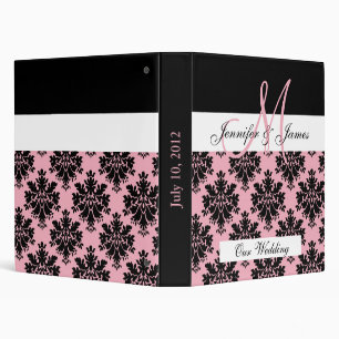 Pink Damask Wedding Binder Monogram Names