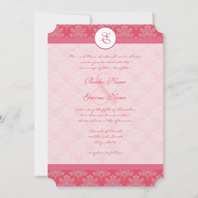 Pink Damask Wedding Invitation (Back)