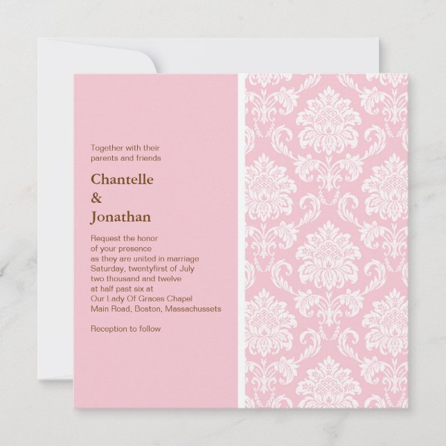 Pink Damask Wedding Invitation (Front)