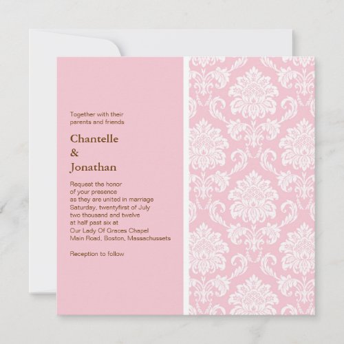 Pink Damask Wedding Invitation