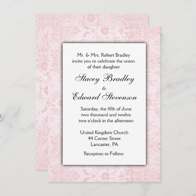 Pink Damask Wedding Invitation (Front/Back)