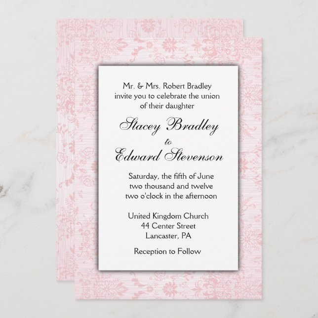 Pink Damask Wedding Invitation (Front/Back)
