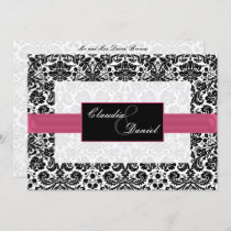 pink damask wedding invitation
