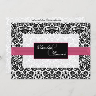 pink damask wedding invitation