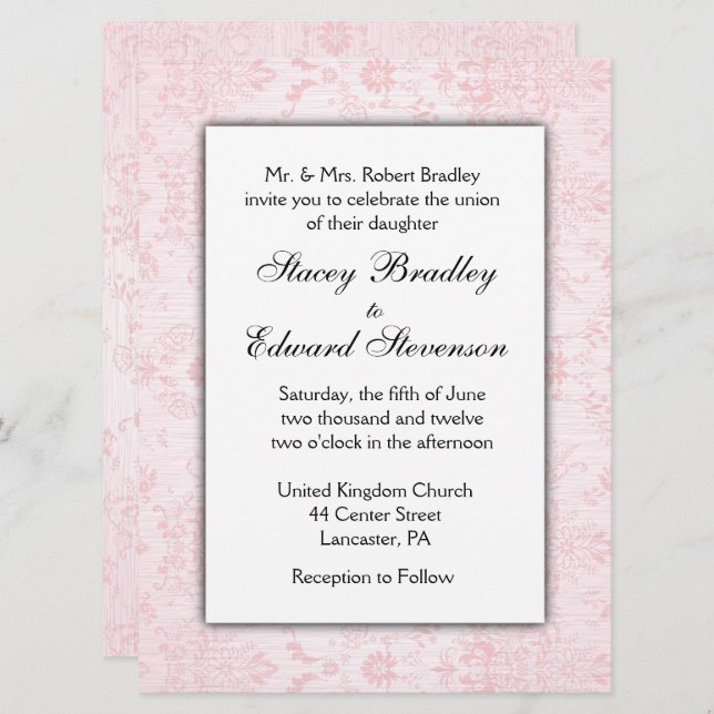 Pink Damask Wedding Invitation (Front/Back)