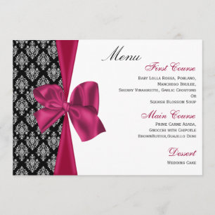 pink damask wedding menu