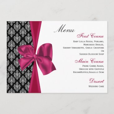 pink damask  wedding menu