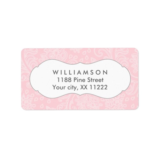 Pink damask wedding or baby bridal shower label (Front)