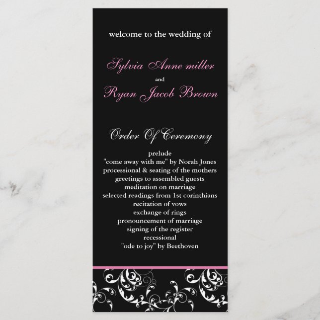 pink damask Wedding program (Front)