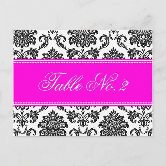 Pink Damask Wedding Table Number (Front)