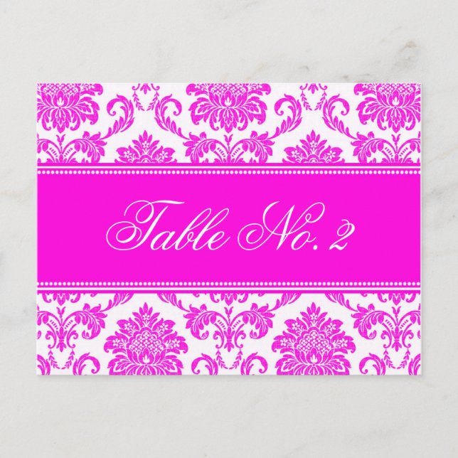 Pink Damask Wedding Table Number (Front)