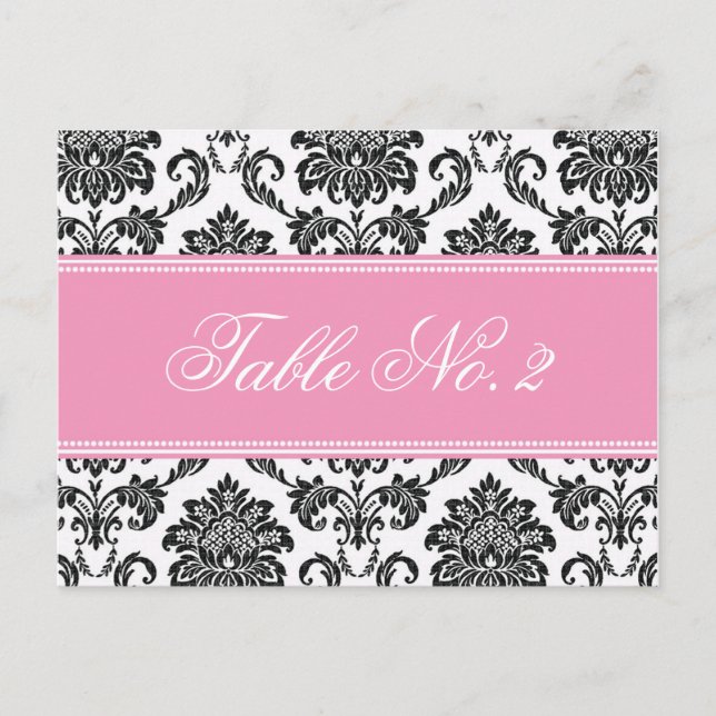 Pink Damask Wedding Table Number (Front)