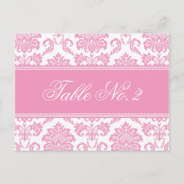 Pink Damask Wedding Table Number (Front)