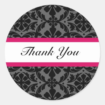 Pink Damask Wedding Thank You Stickers by specialoccasions at Zazzle