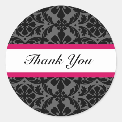 Pink Damask Wedding Thank You Stickers