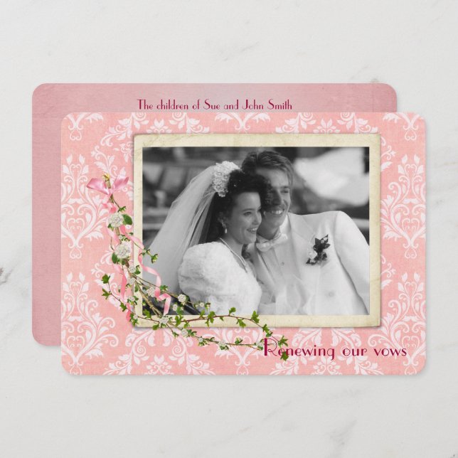 Pink Damask  Wedding Vow Renewal Invitation (Front/Back)