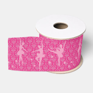 Pink Damask with Ballerinas Large Spool of Ribbon