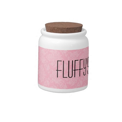 Pink Damask with Name Pet Treat Candy Jar