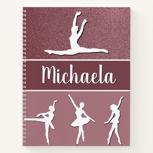 Pink Dance Ballerina Customizable Name Glitter Notebook