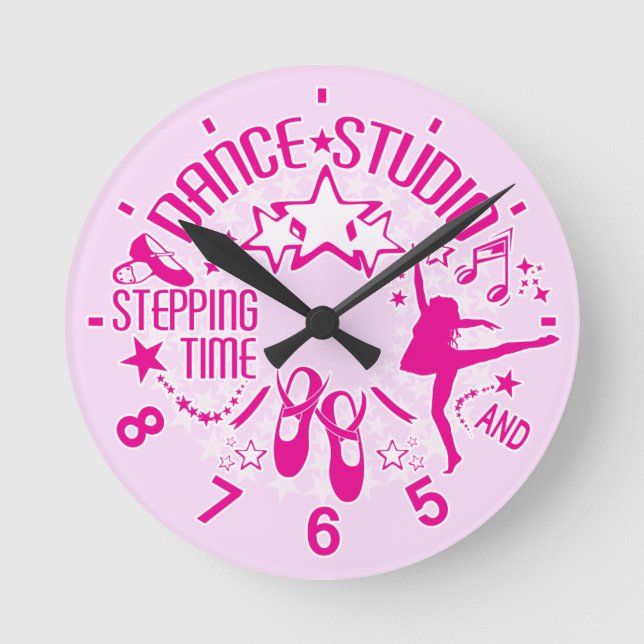 Pink Dance Studio Round Clock (Front)